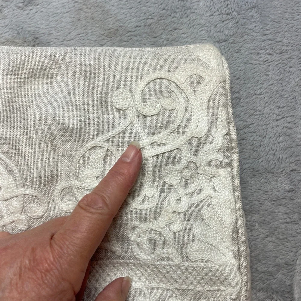 2 J Queen Damask Embroidered Pillow Shams Size King Beige Laura Lynn Regency